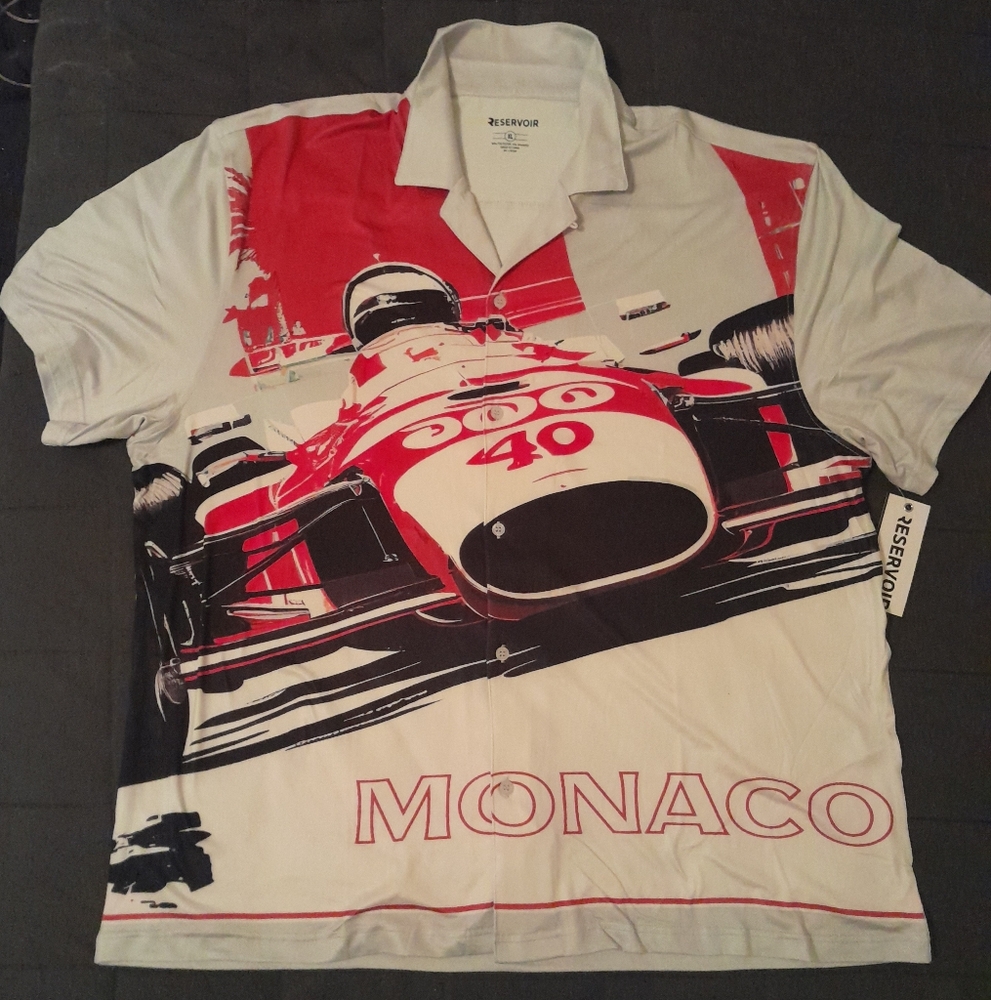 Reservoir Monaco Racing Graphic Button Up Shirt, Men's XL, Stretch Material